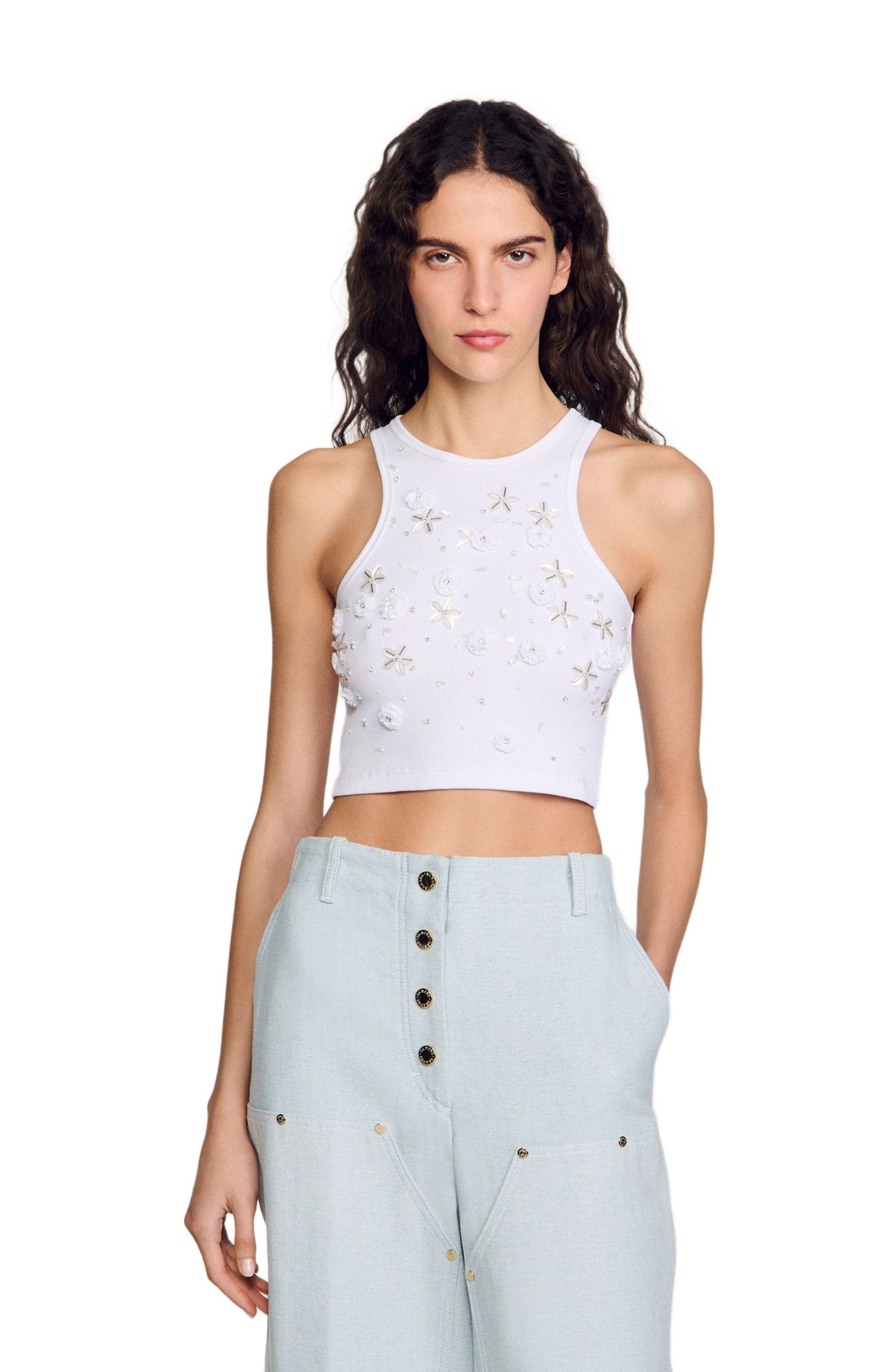 SANDRO Beaded and rhinestone tank top in White at Nordstrom - 3