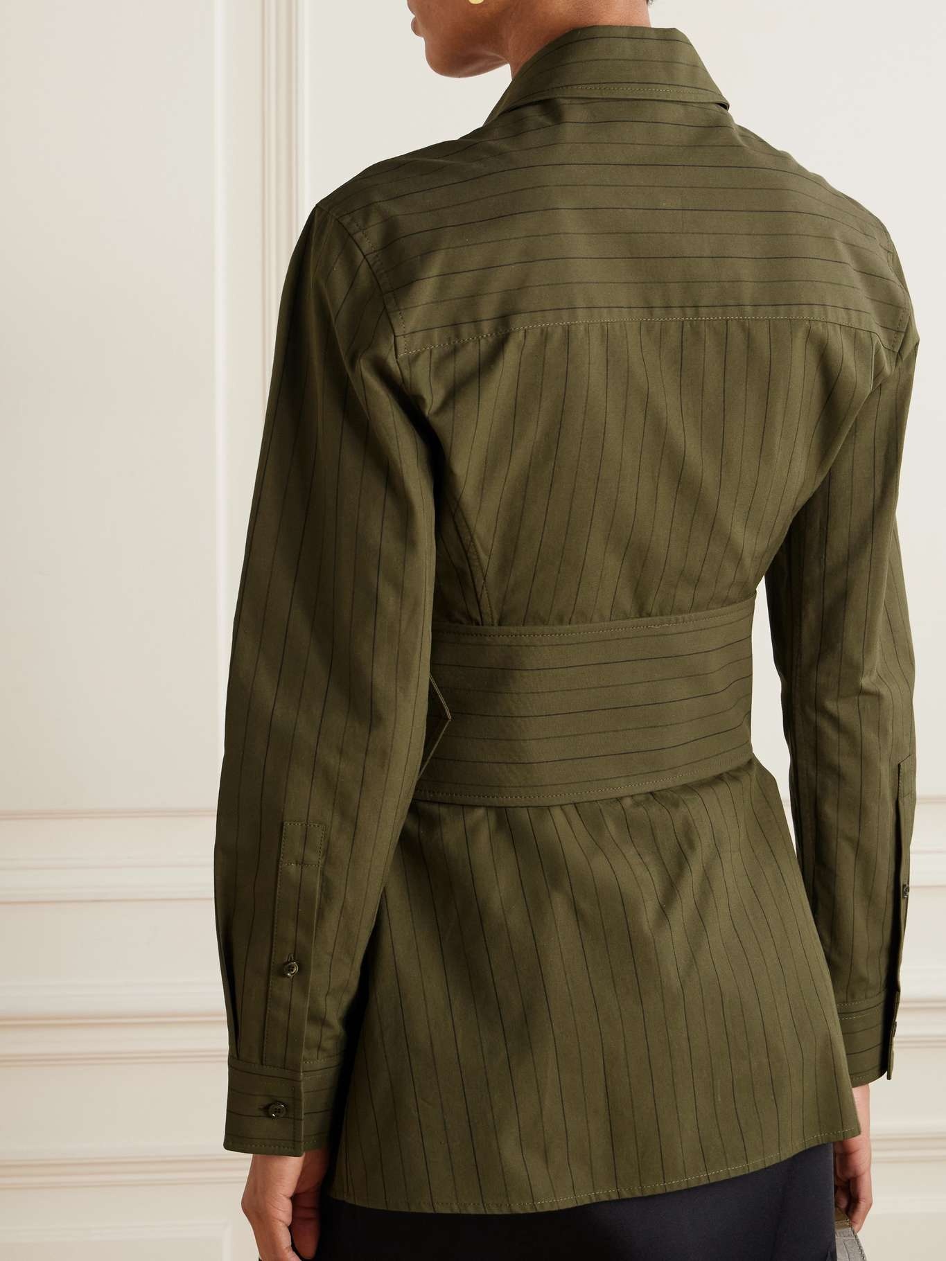Belted pinstriped cotton-poplin shirt Green - 3