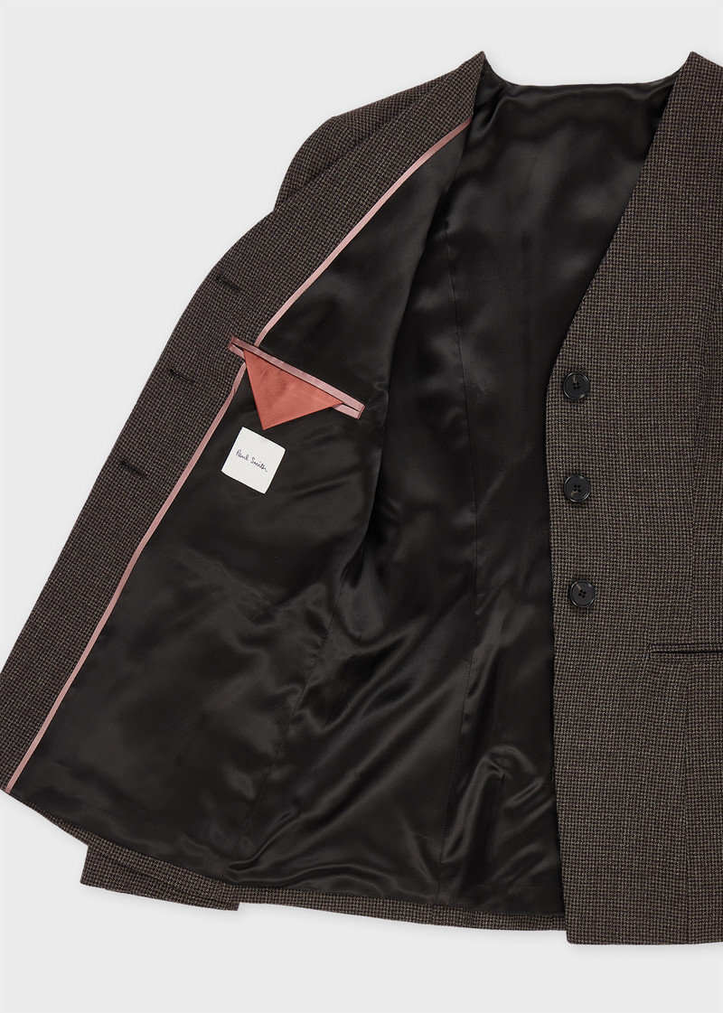 Women's Brown Houndstooth Collarless Tailored Jacket 4