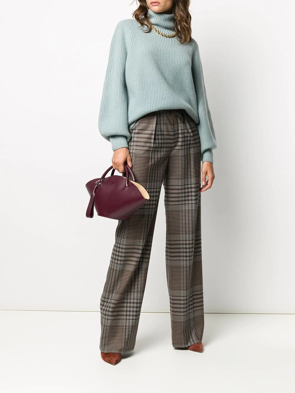 high-rise wide-leg plaid trousers - 2