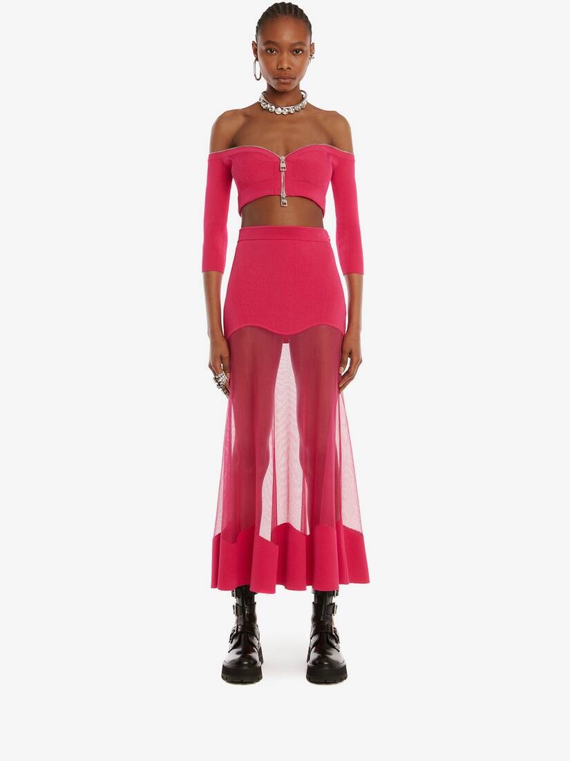 Off-the-shoulder Zip Knit Top in Bobby Pink - 2