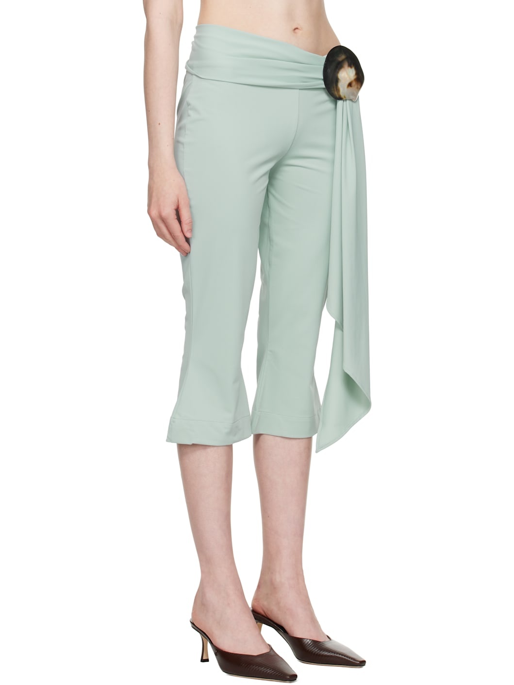 Blue Shell Belt Capri Trousers - 2