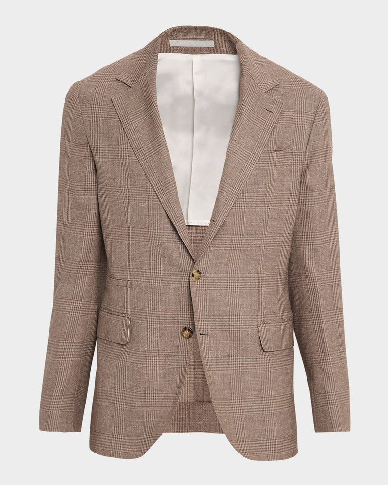 Men's Wool, Silk and Linen Glen Plaid Suit Jacket 1