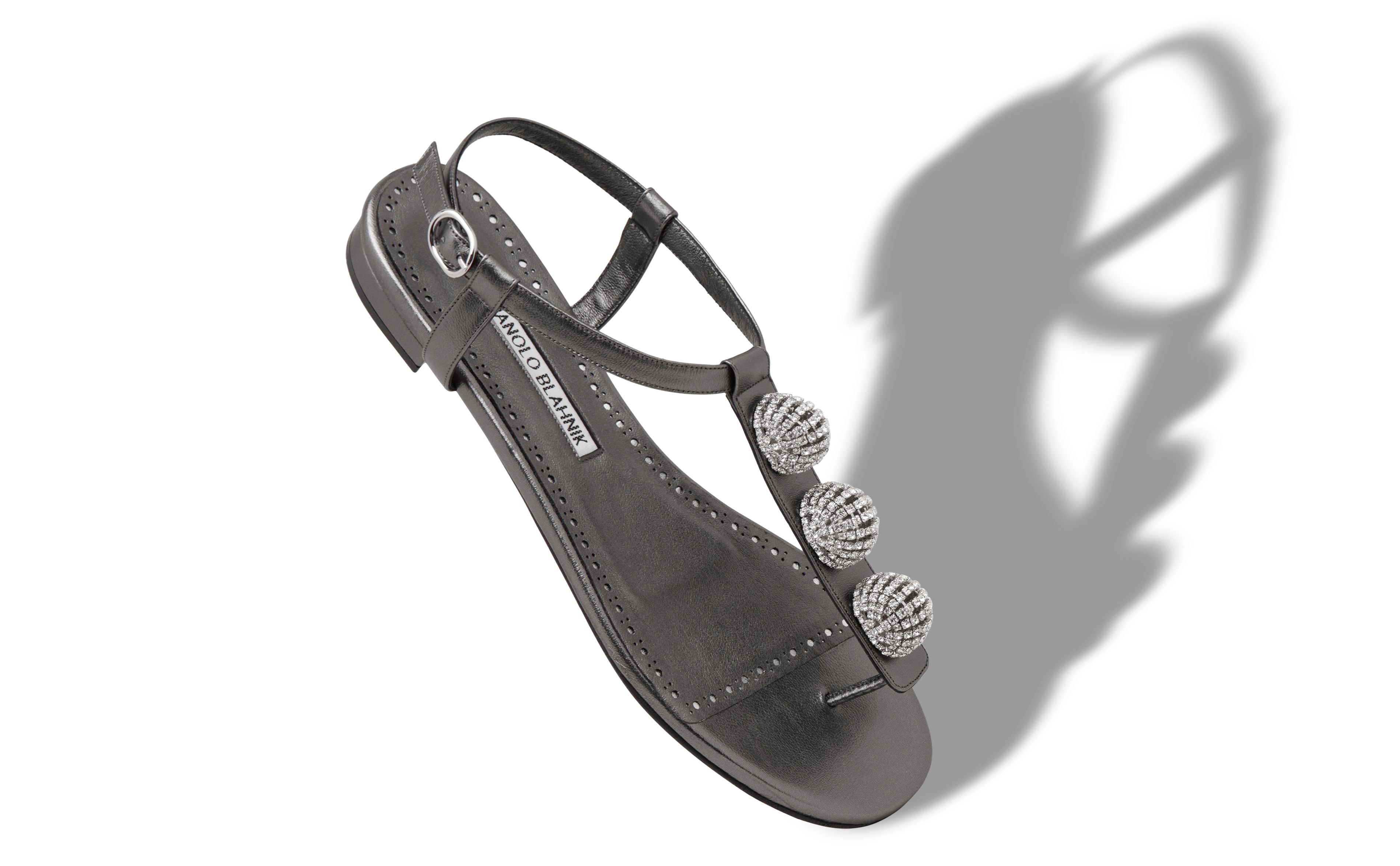 Silver Nappa Leather Embellished Flat Sandals - 2