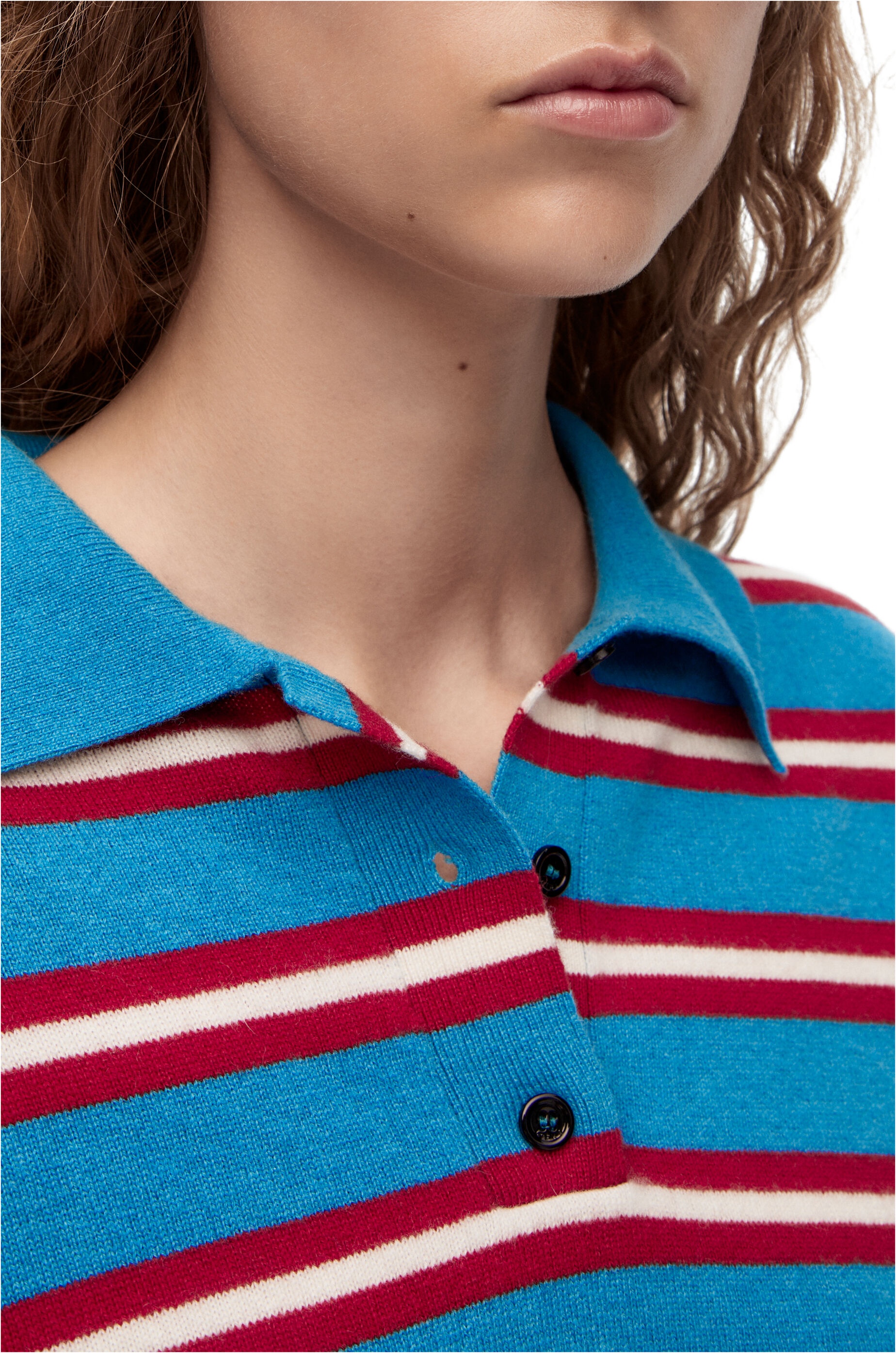 Stripe polo collar sweater in wool - 5