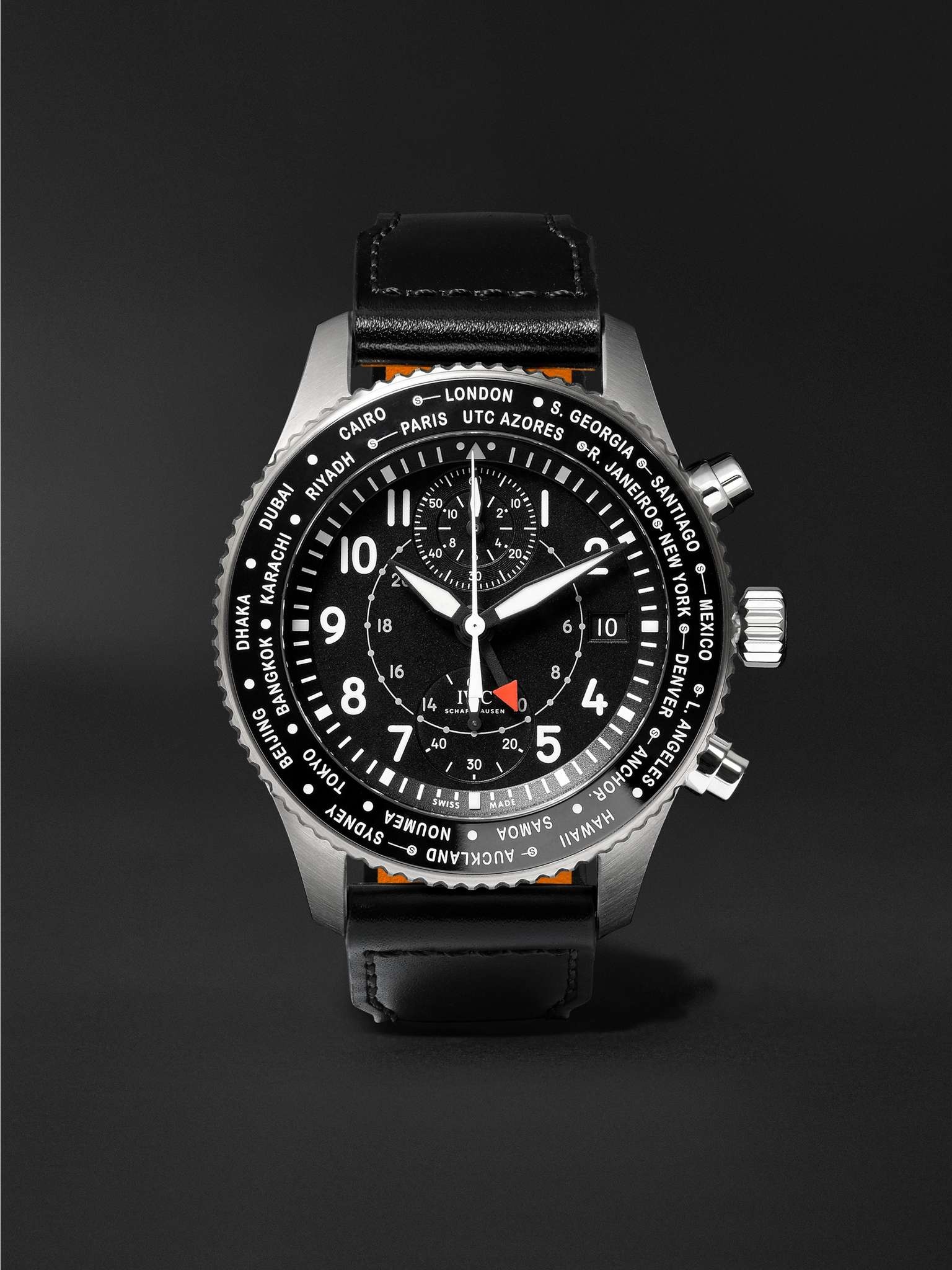 Pilot's Timezoner Automatic Chronograph 46mm Stainless Steel and Leather Watch, Ref. No. IW395001 - 1