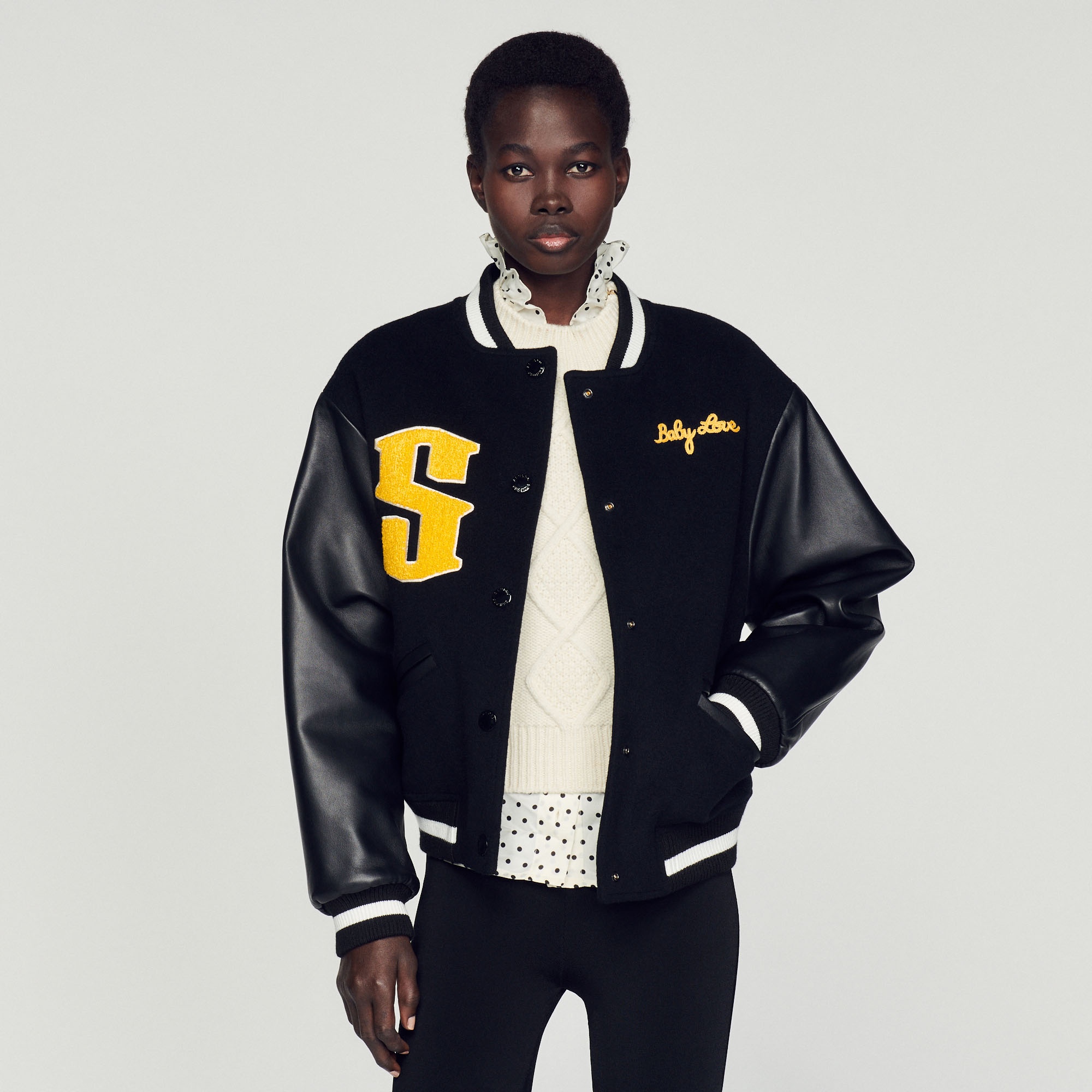 Wool and leather varsity jacket - 5