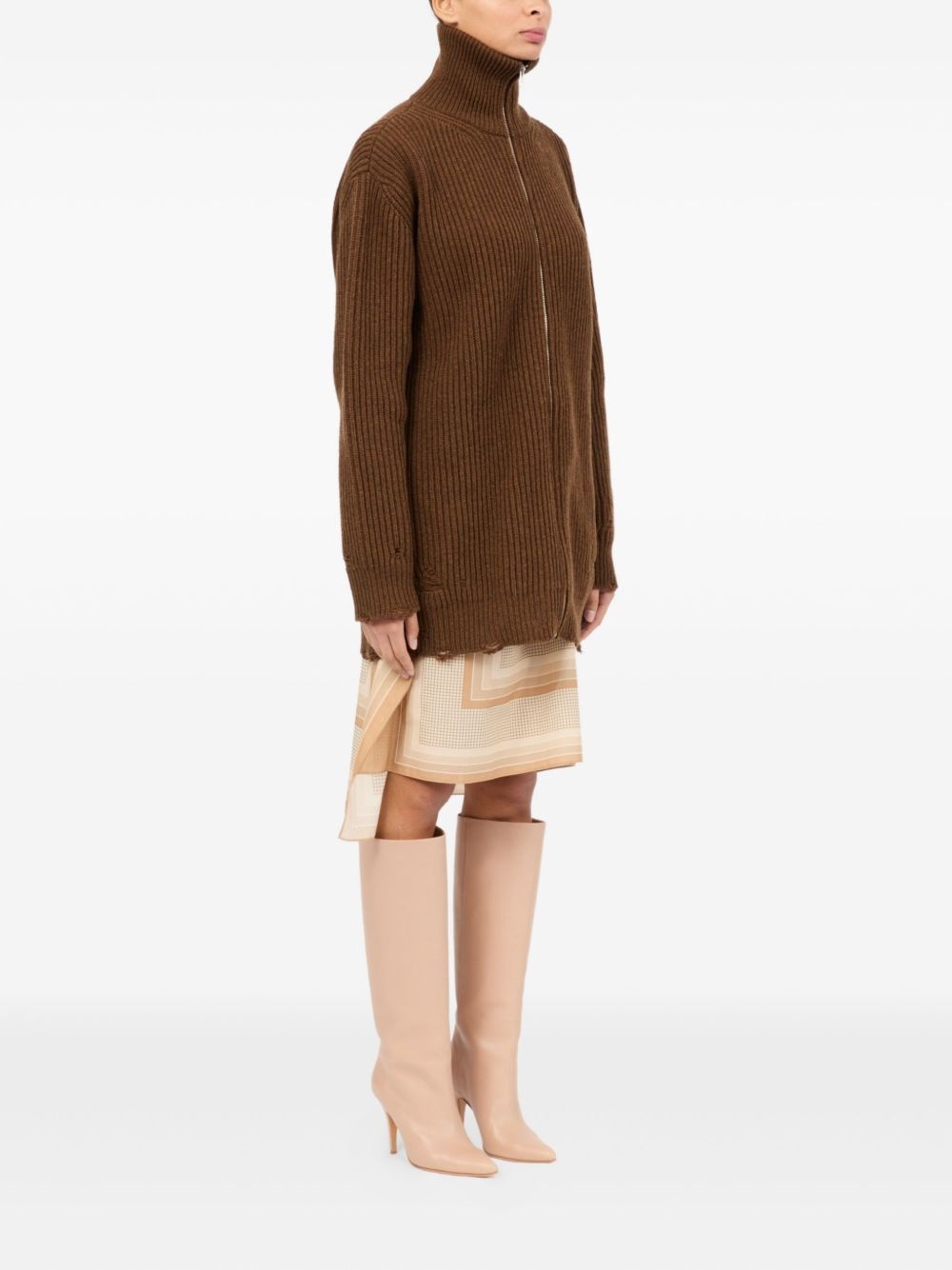 ribbed zip-up cardigan - 3