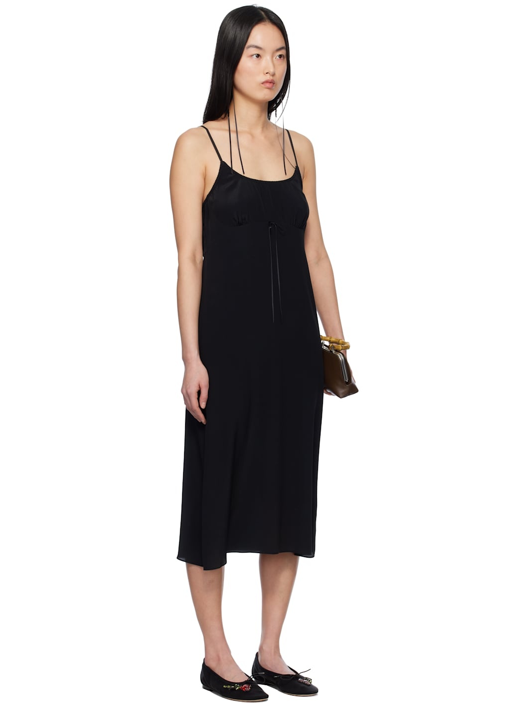 Black Negligee Bow Slip Midi Dress - 2