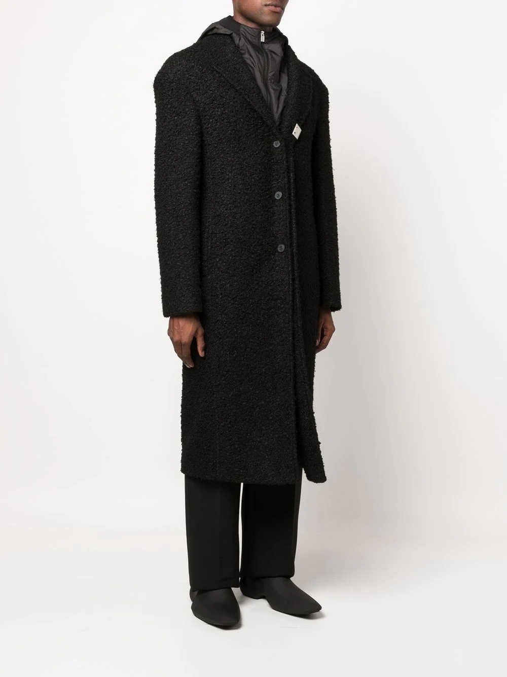 bouclé layered single-breasted coat - 3