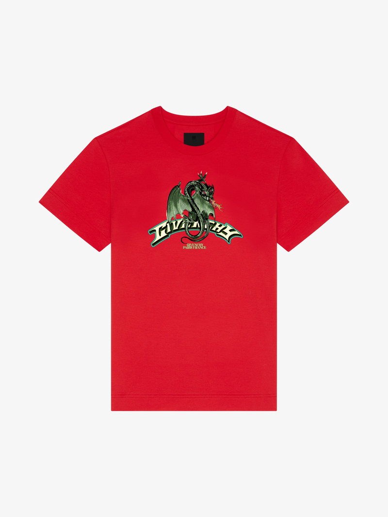SLIM FIT T-SHIRT IN COTTON WITH GIVENCHY DRAGON PRINT - 1