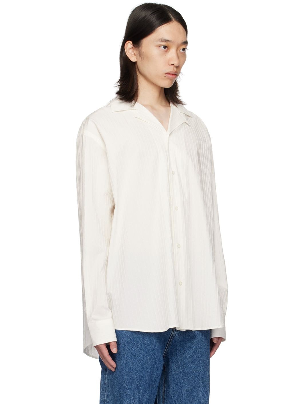 White Oversized Camp Collar Shirt - 2