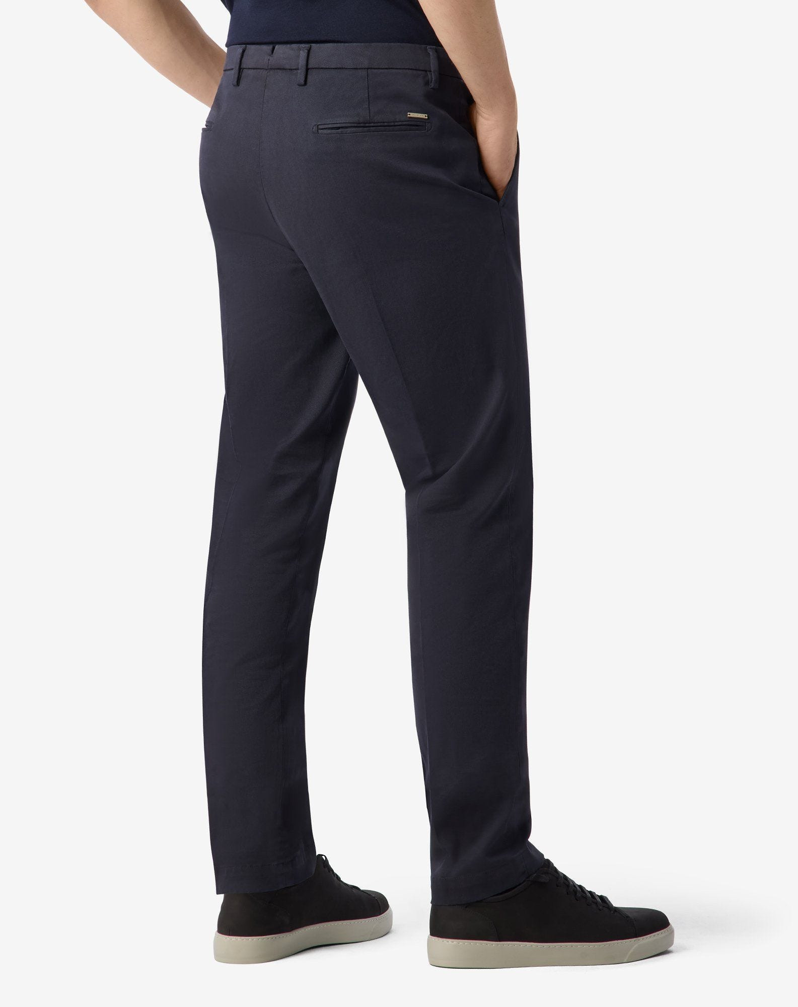 Blue garment-dyed stretch cotton trousers - 4