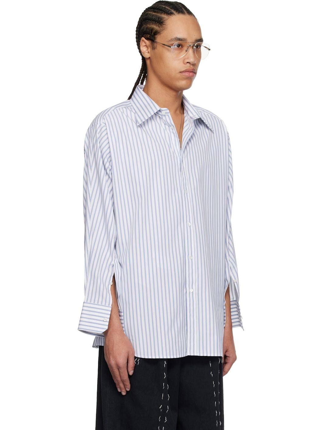 White & Blue Stripe Cotton Shirt - 2