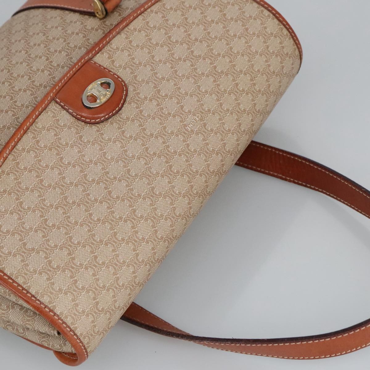 CELINE Macadam Canvas Hand Bag Beige Gold - 6