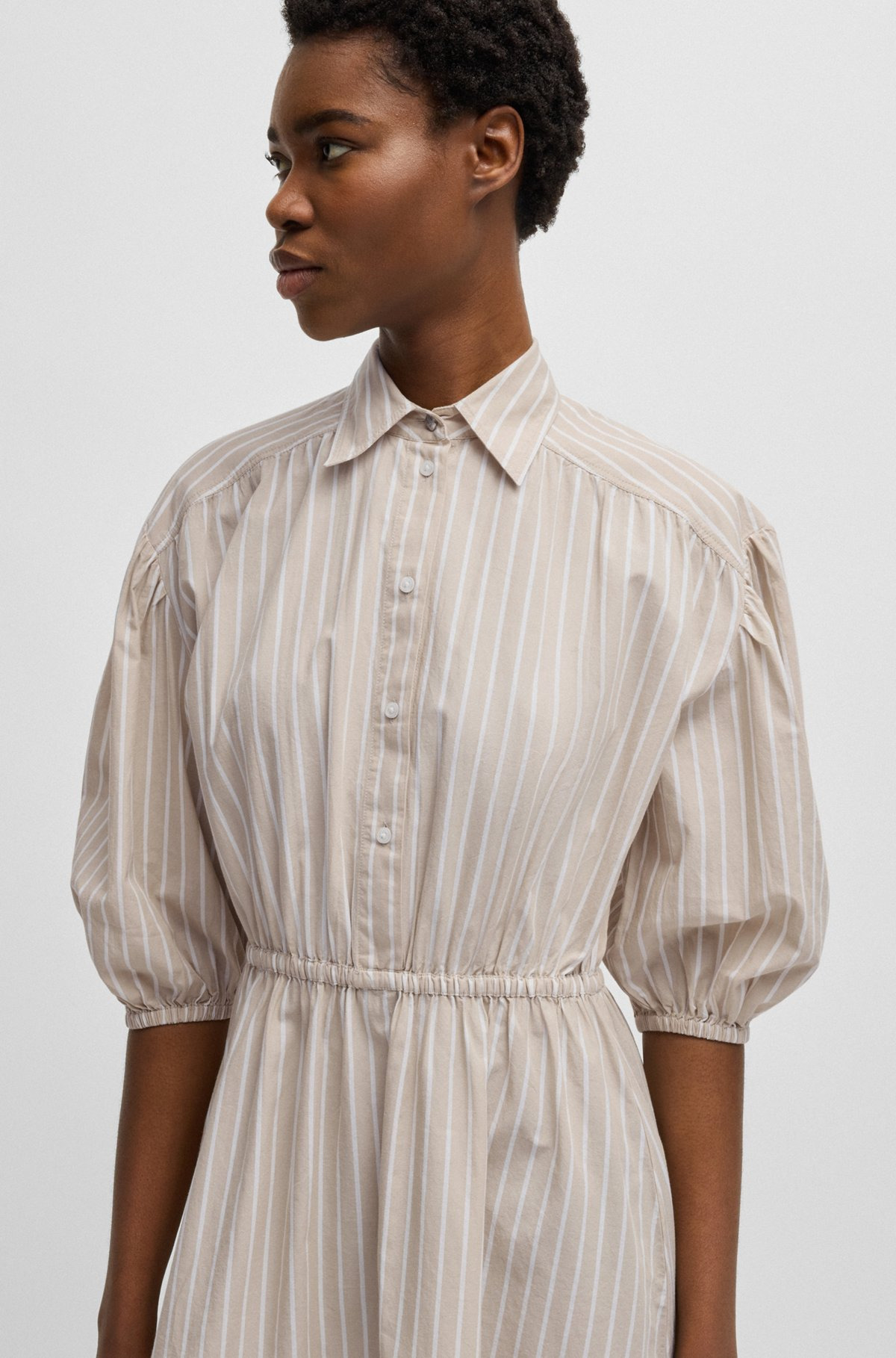 STRIPED-COTTON SHIRT DRESS WITH ELASTICATED WAIST - 5