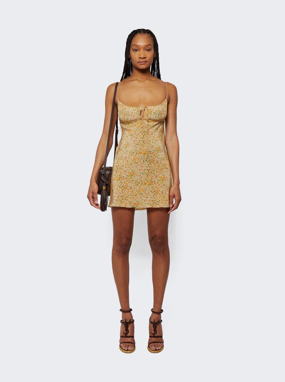 Floral Silk Mini Dress Beige Jaune - 2