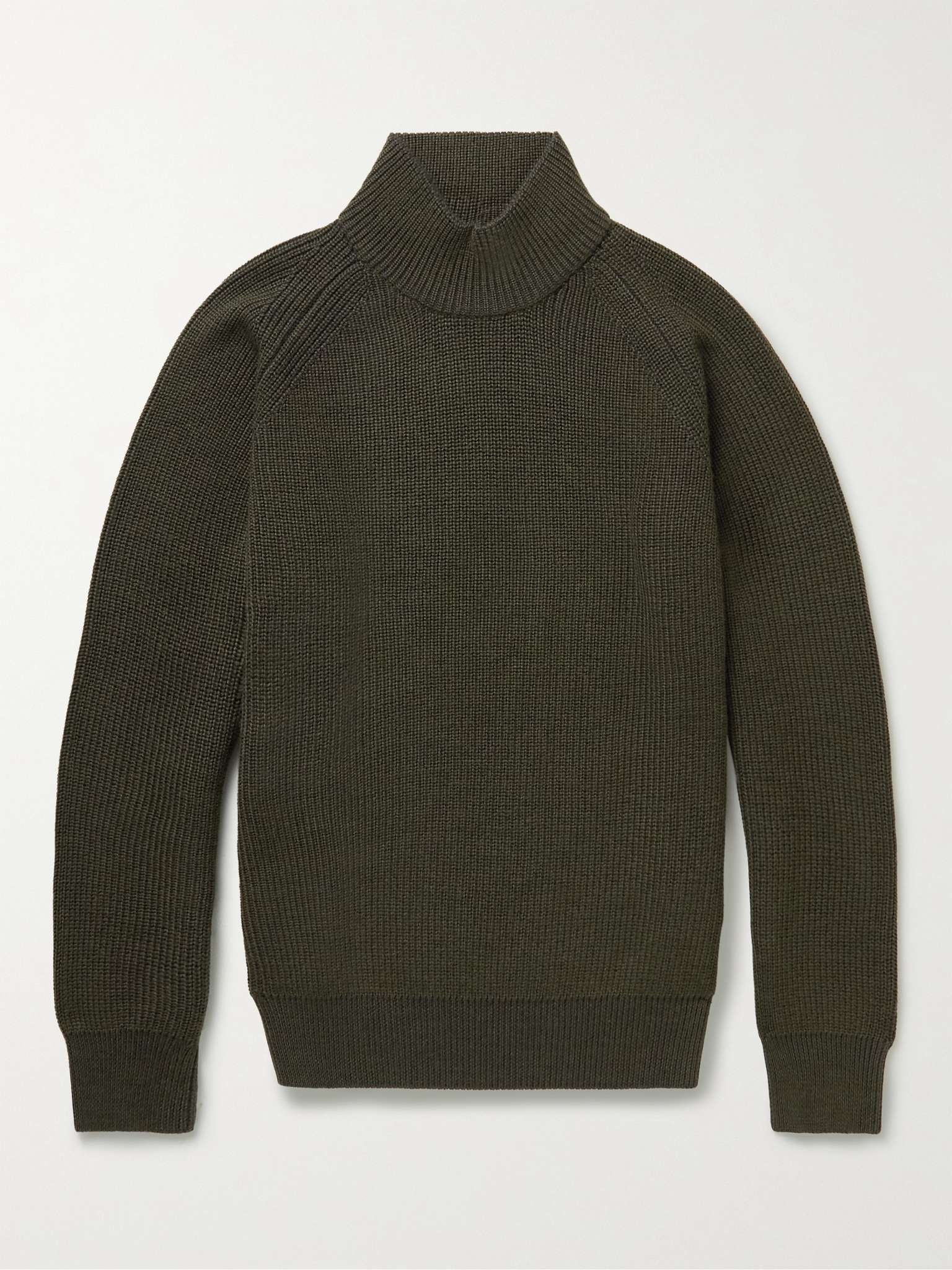 Ribbed Merino Wool Mock-Neck Sweater - 1