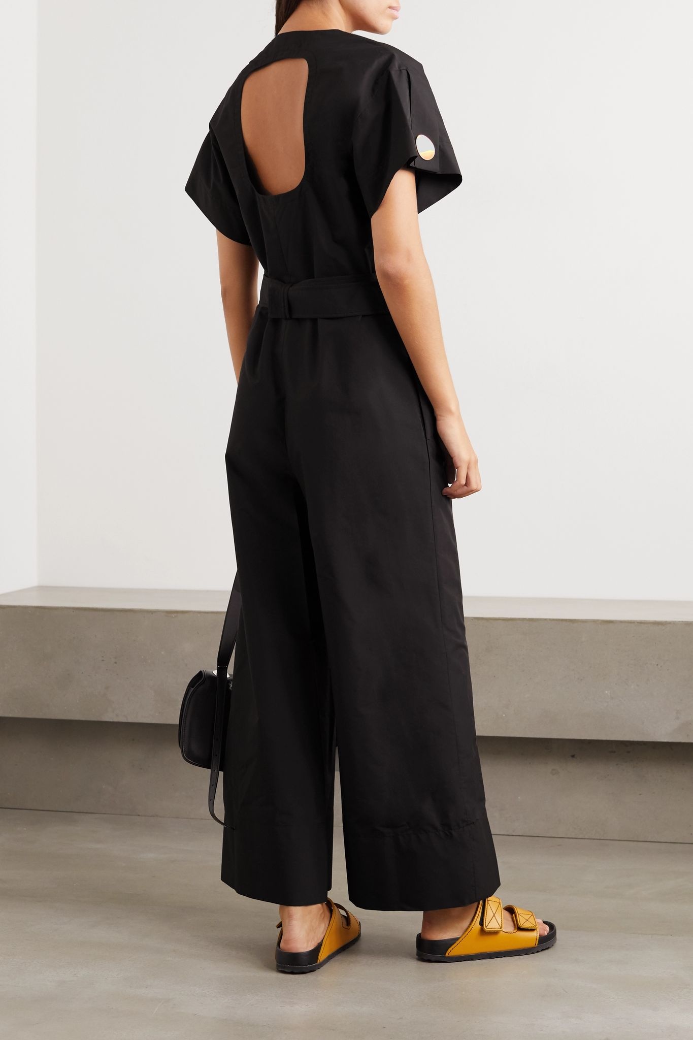 Belted cutout cotton-blend poplin jumpsuit - 3