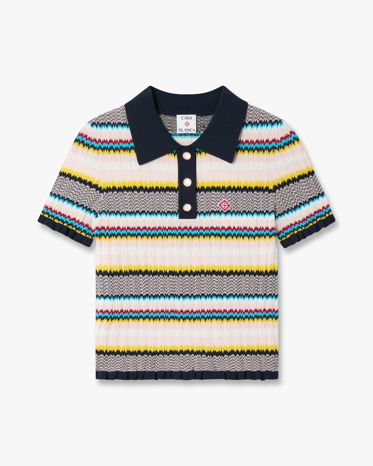Multicolour Knit Chevron Short Sleeve Polo Shirt - 1