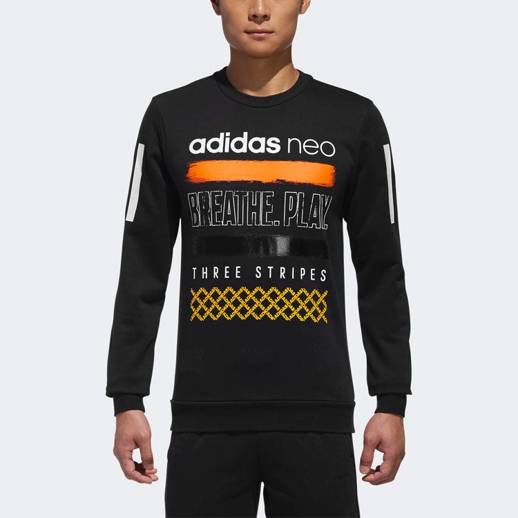 adidas neo Athleisure Casual Sports Knit Round Neck Pullover Black DX0043 - 3