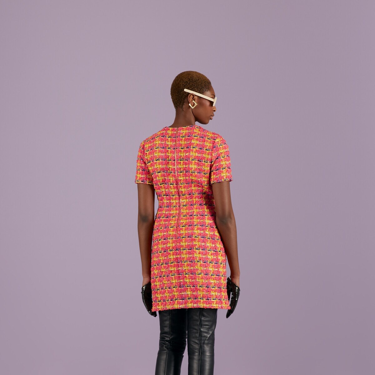 Fluorescent lamé tweed mini dress - 4