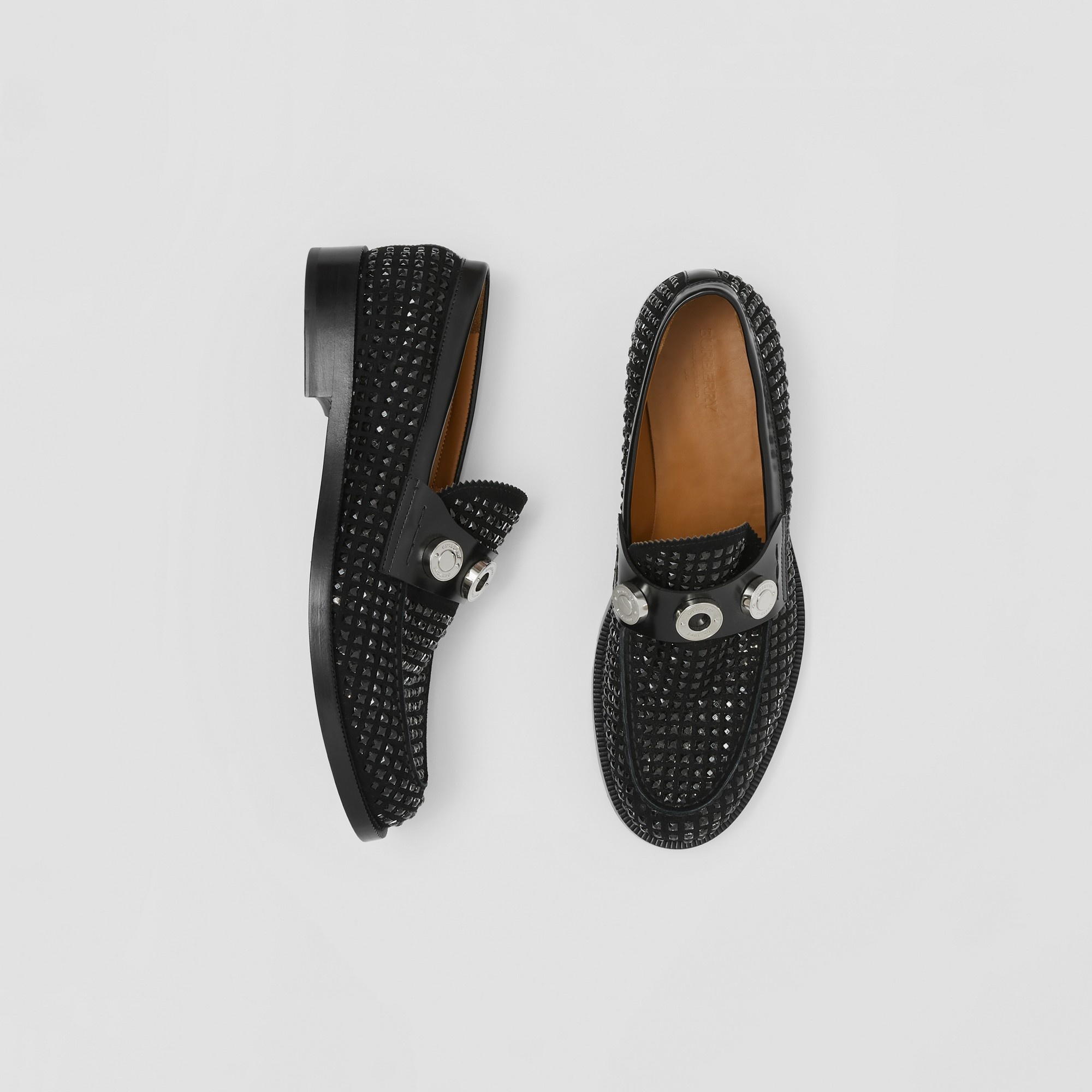 Logo Detail Crystal-embellished Suede Loafers - 6