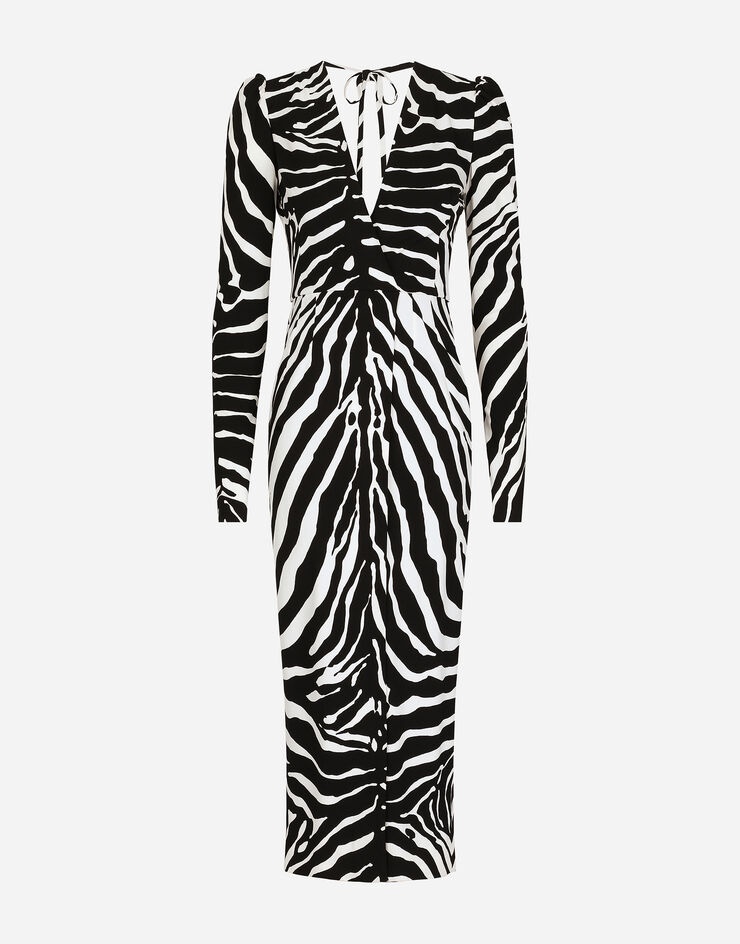 Zebra-print cady calf-length dress - 3