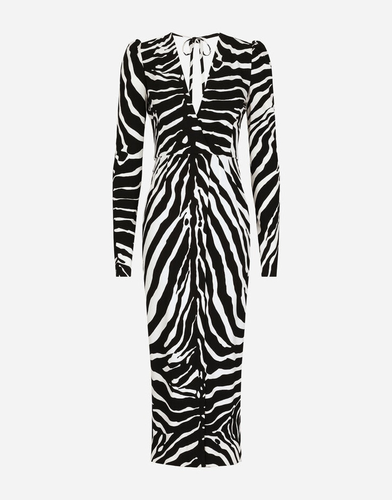 Zebra-print cady calf-length dress 3