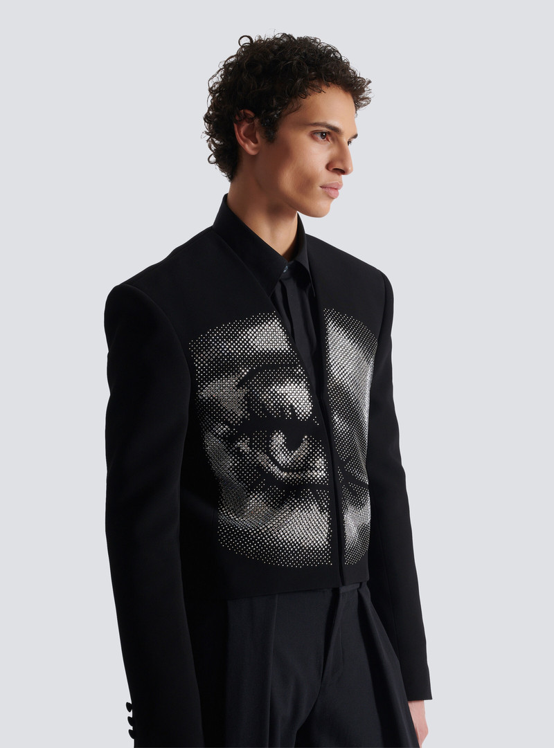 Cropped crepe jacket with crystals in an Eye motif 6