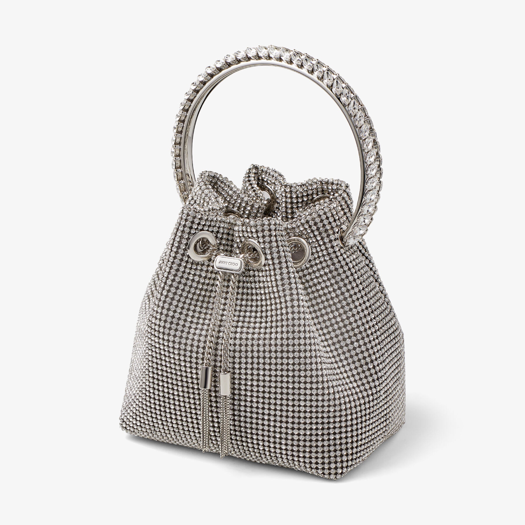 Bon Bon
Silver Satin Crystal Mesh Bag with Crystal Handle - 2