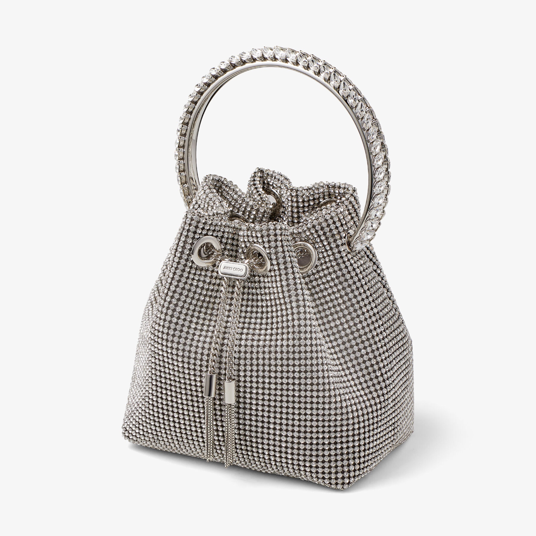 Bon Bon
Silver Satin Crystal Mesh Bag with Crystal Handle - 5