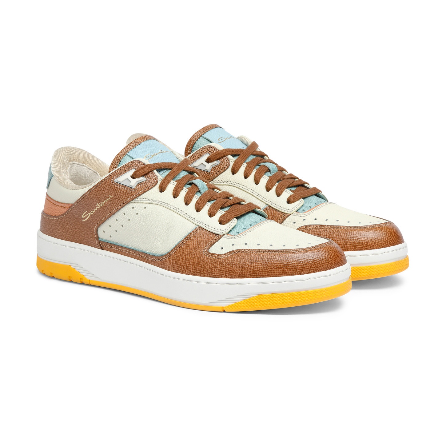 Men's white, brown and light brown Saffiano leather Sneak-Air sneaker - 3