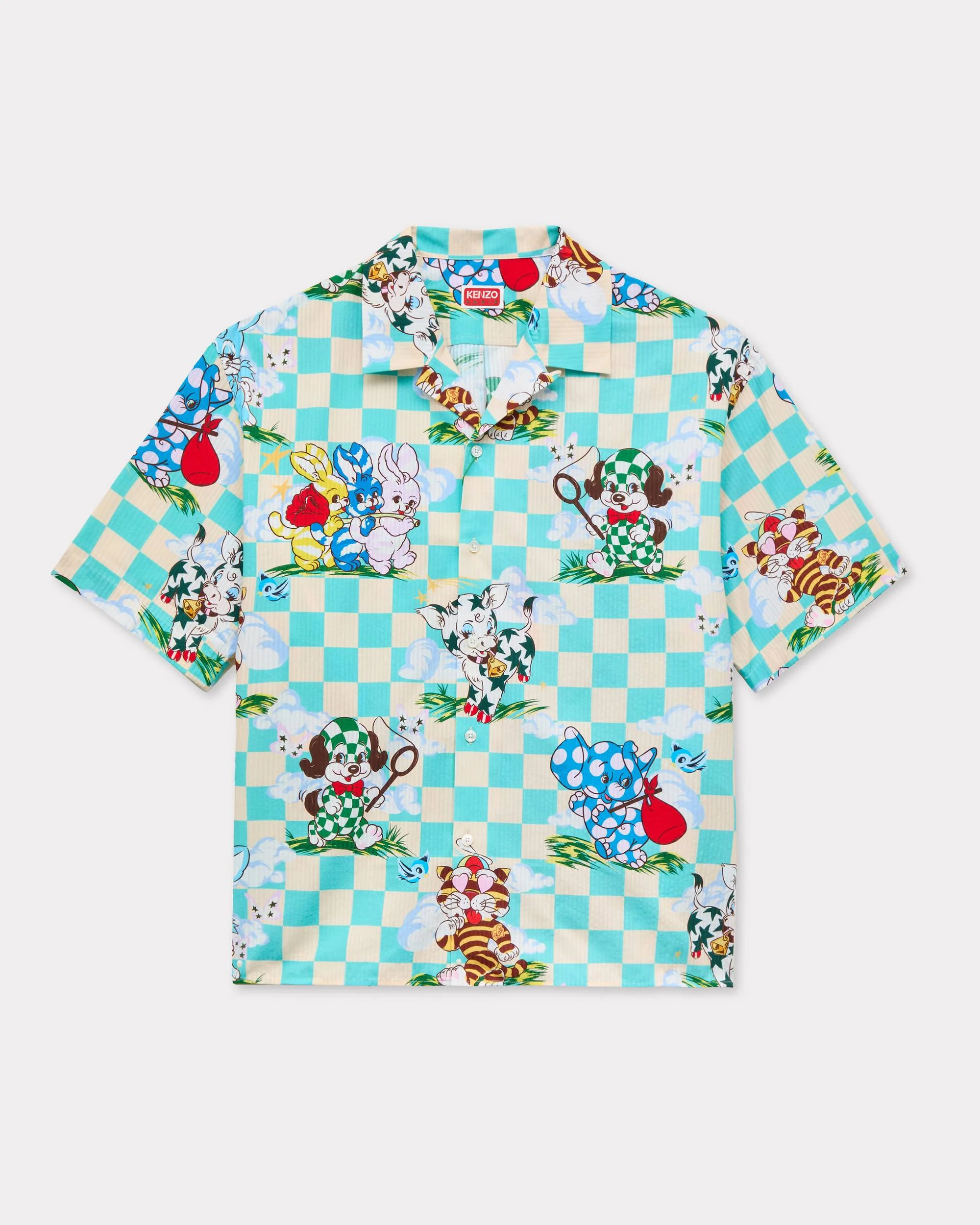 'KENZO Cartoon' hawaiian short sleeve shirt in cotton seersucker - 1