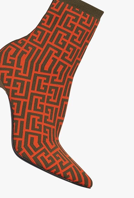 Bicolor stretch knit Skye ankle boots with Balmain monogram - 5