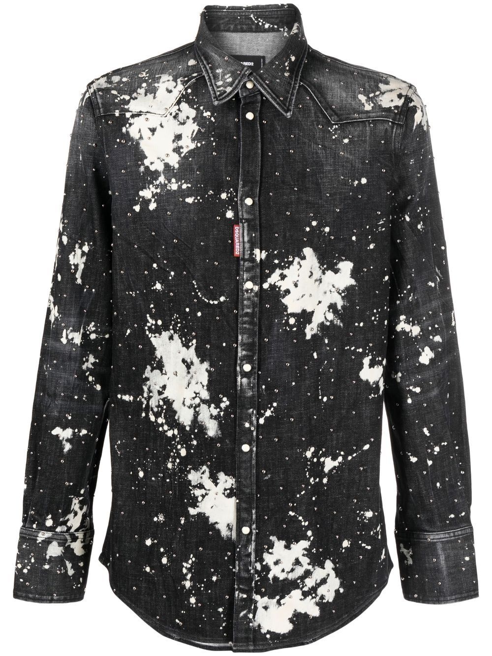 studded bleach-effect denim shirt - 1