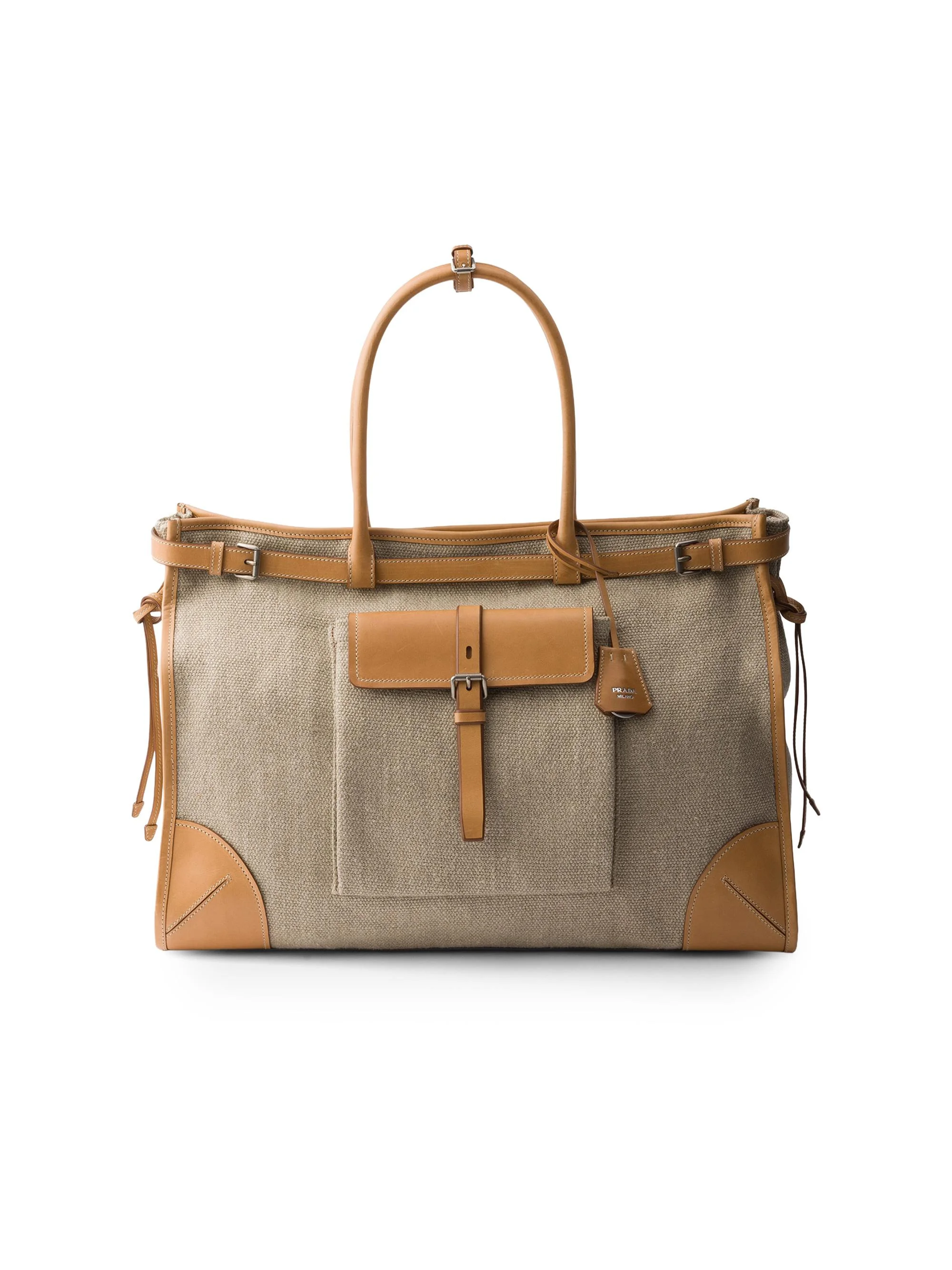 Men's Bonnie Linen and Leather Tote Bag - Beige Khaki - 1