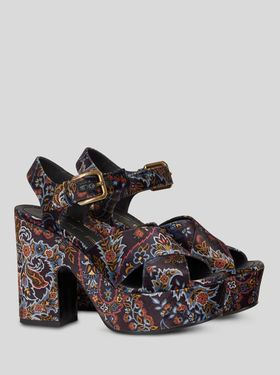 PRINTED VELVET PLATFORM SANDALS - 3