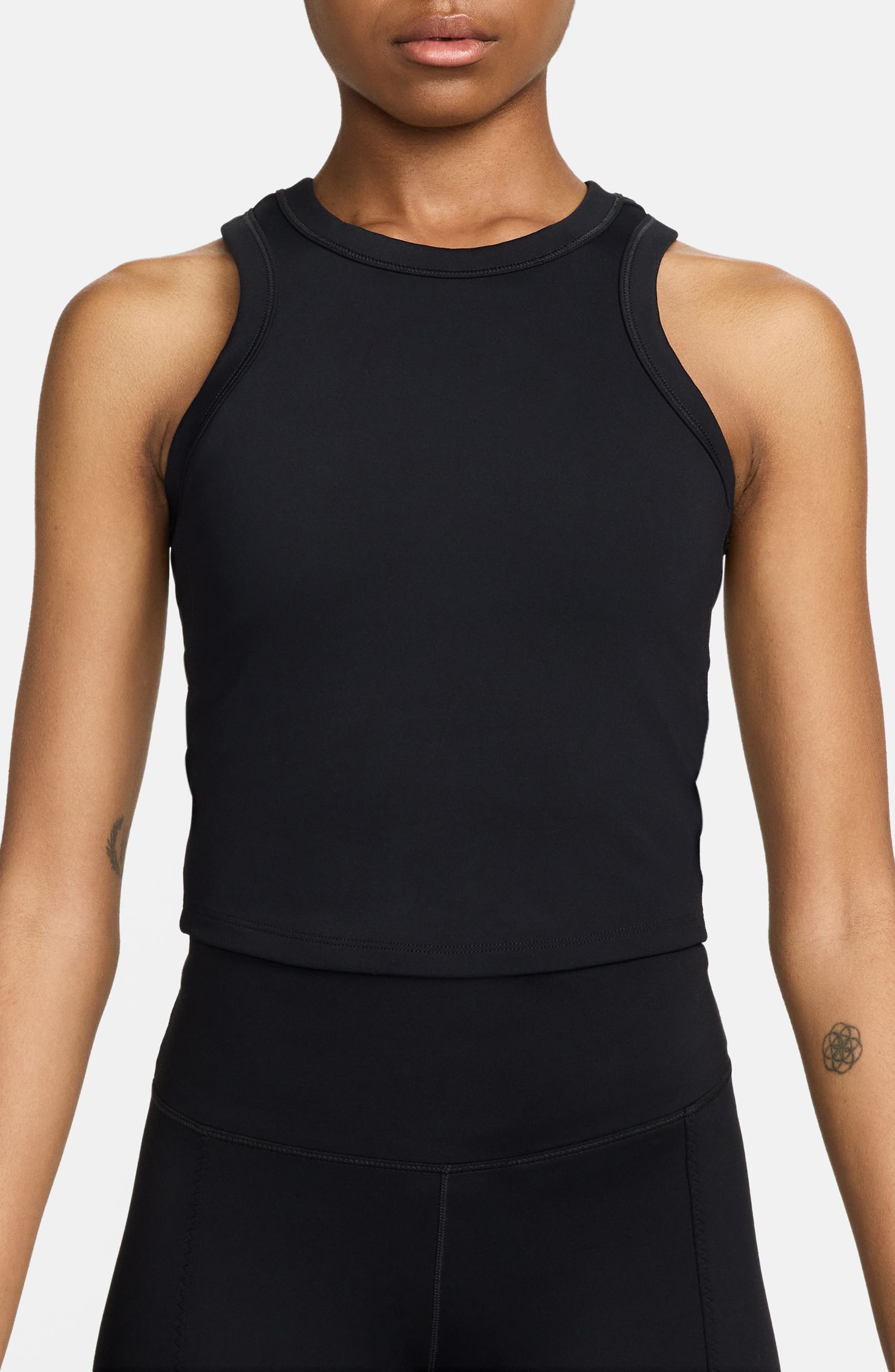 Nike One Fitted Dri-FIT Cropped Tank Top in Black/Black at Nordstrom - 1