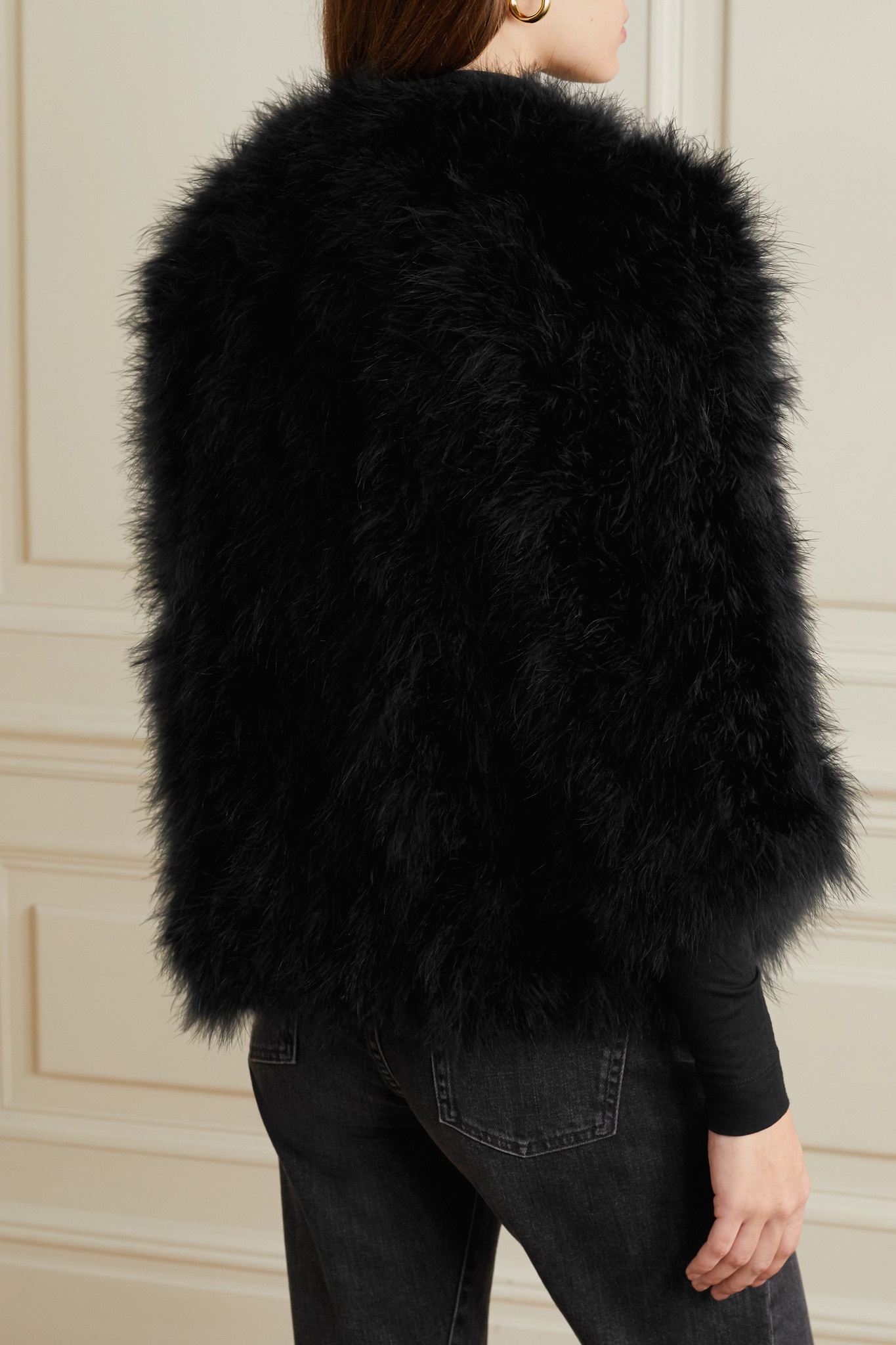 Cropped feathered satin jacket - 3