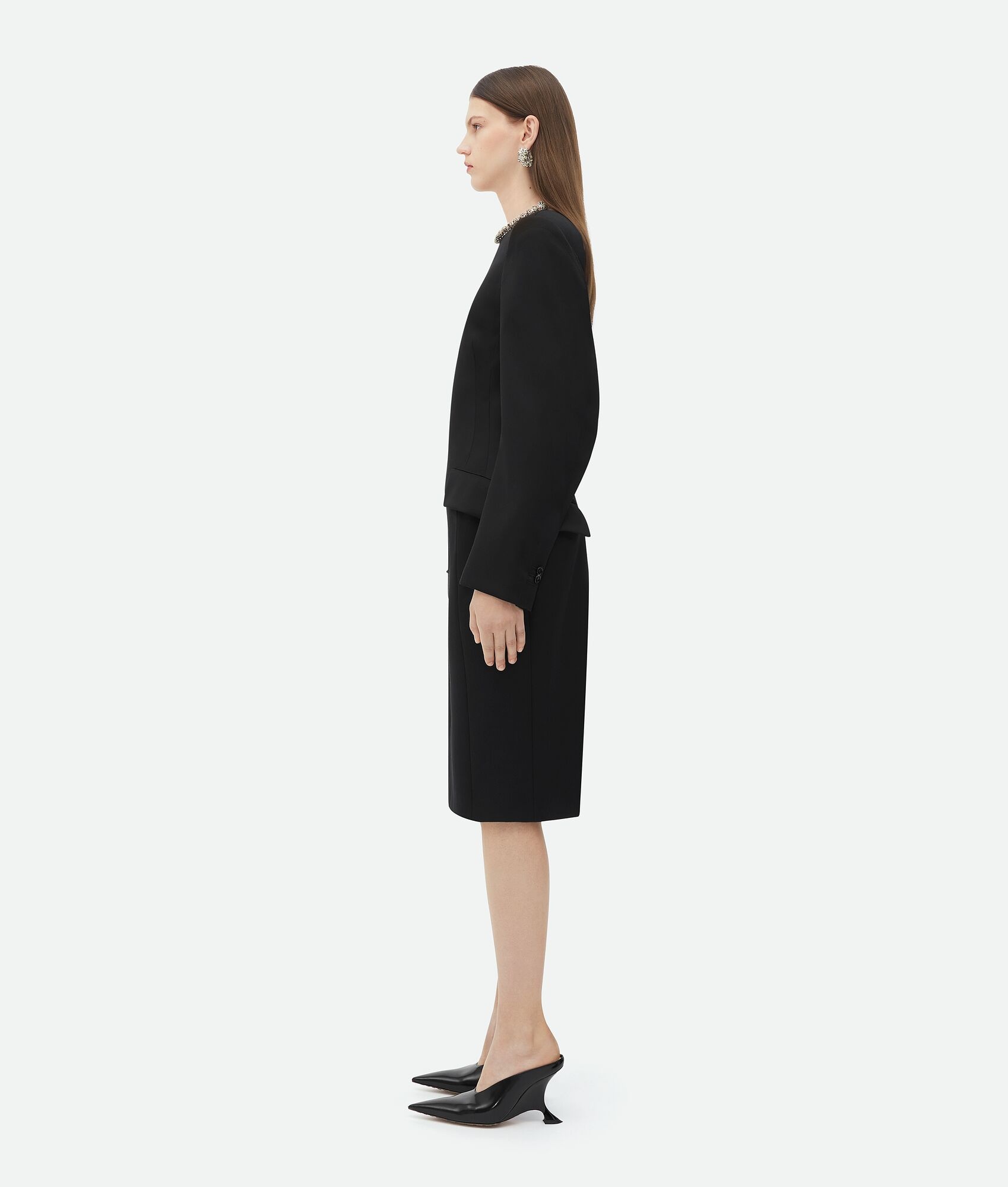 Curved Sleeves Light Wool Midi Dress - 2