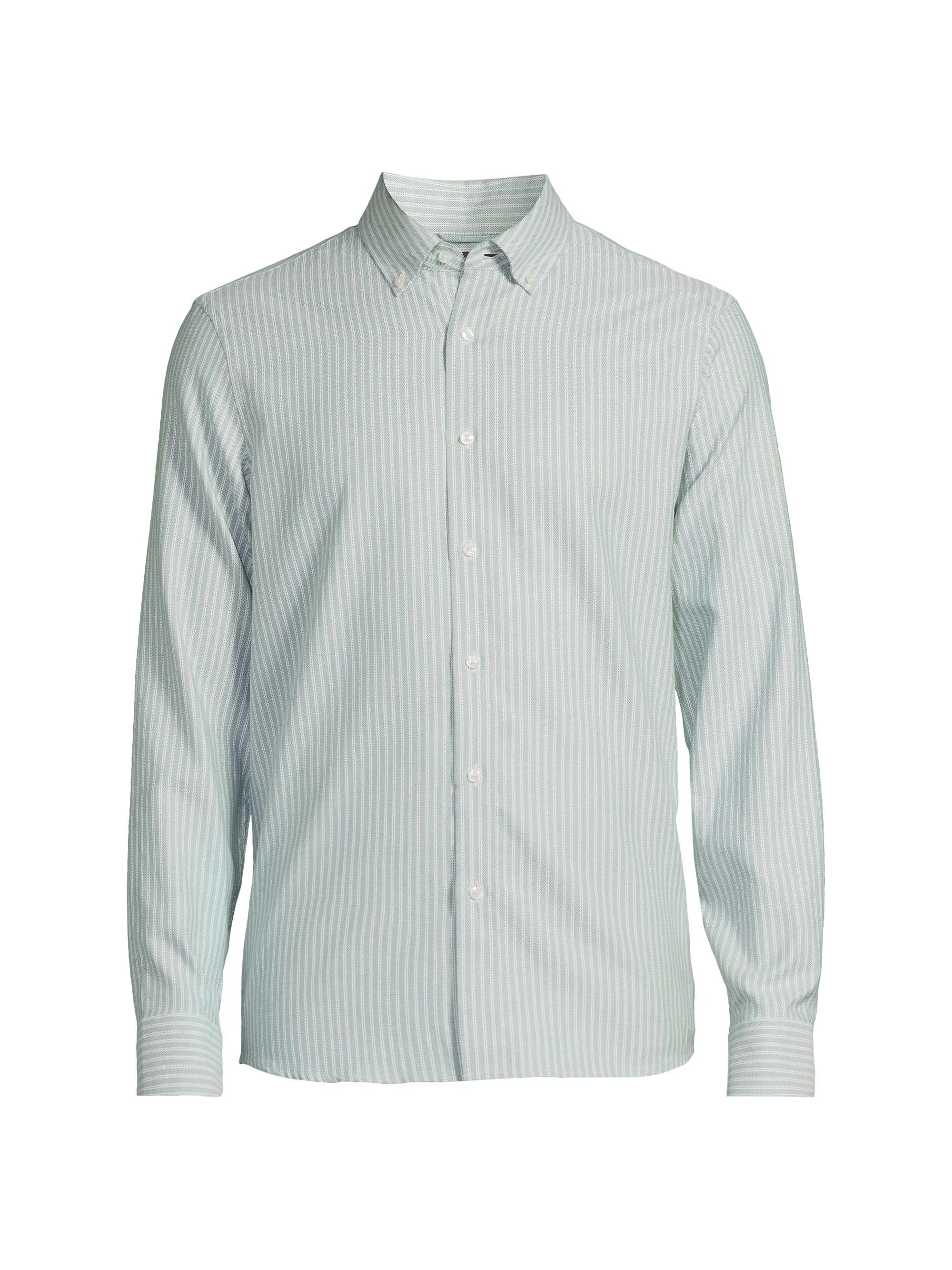 Men's Striped Cotton Button-Down Shirt - Pine Green - 1