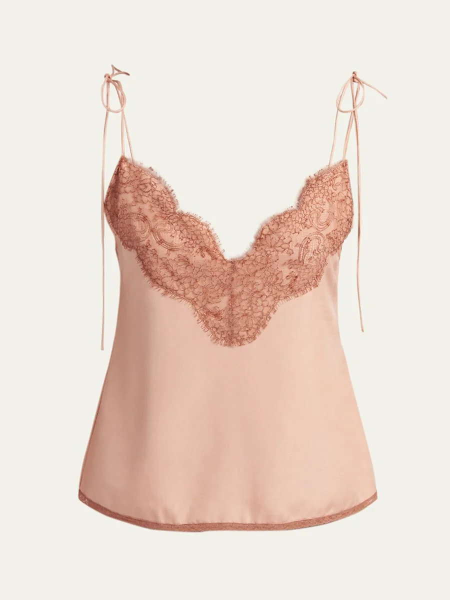 Lace-Trim Silk Cami Top - 1