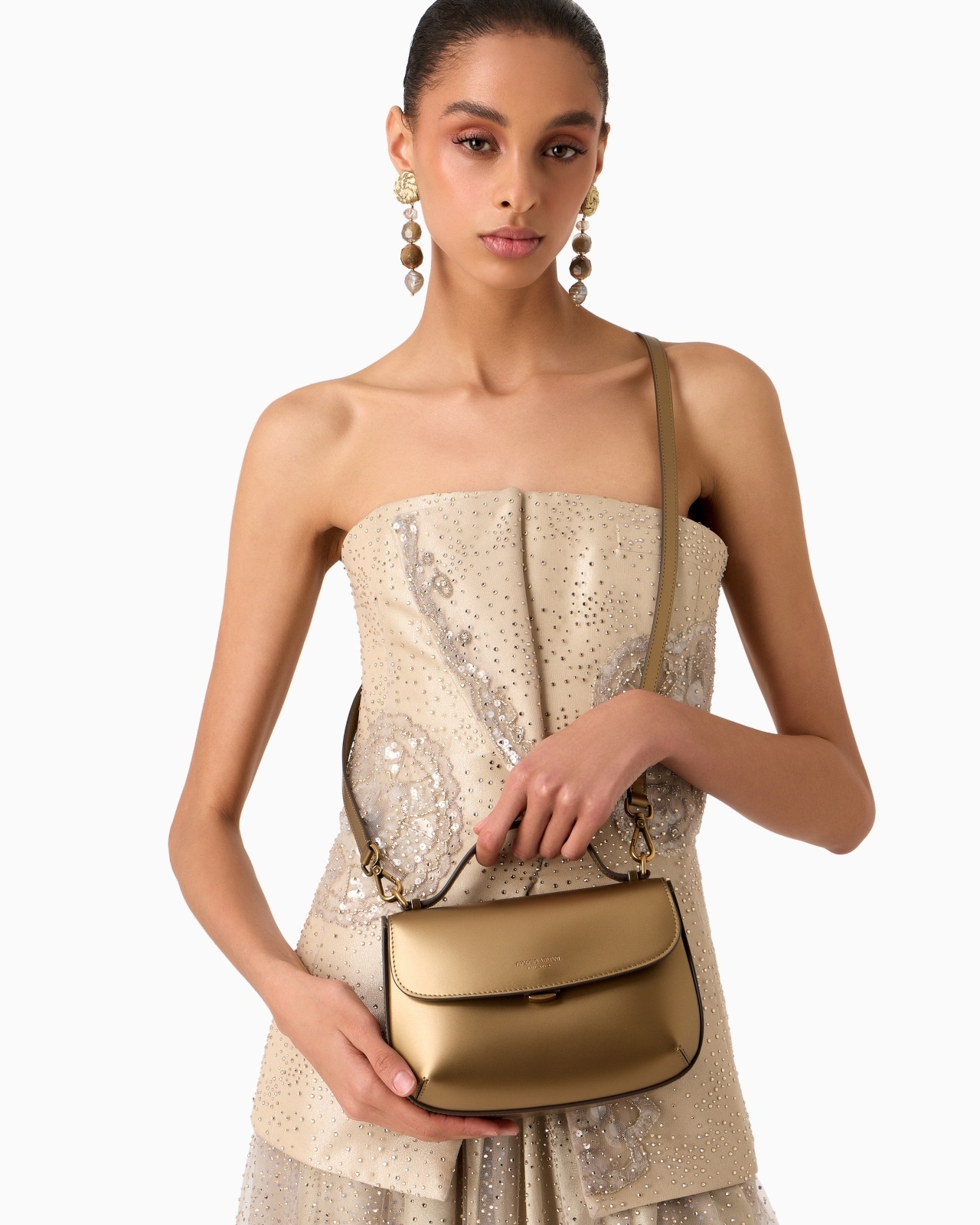 SMALL LA PRIMA LAMÉ LEATHER HANDBAG - 8