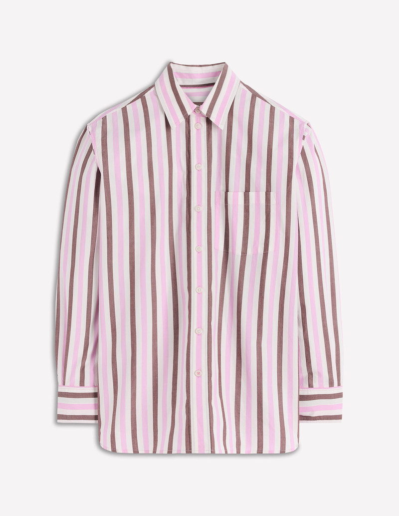 Sadie Relaxed Cotton Shirt-Pink and Chestnut Stripe 1