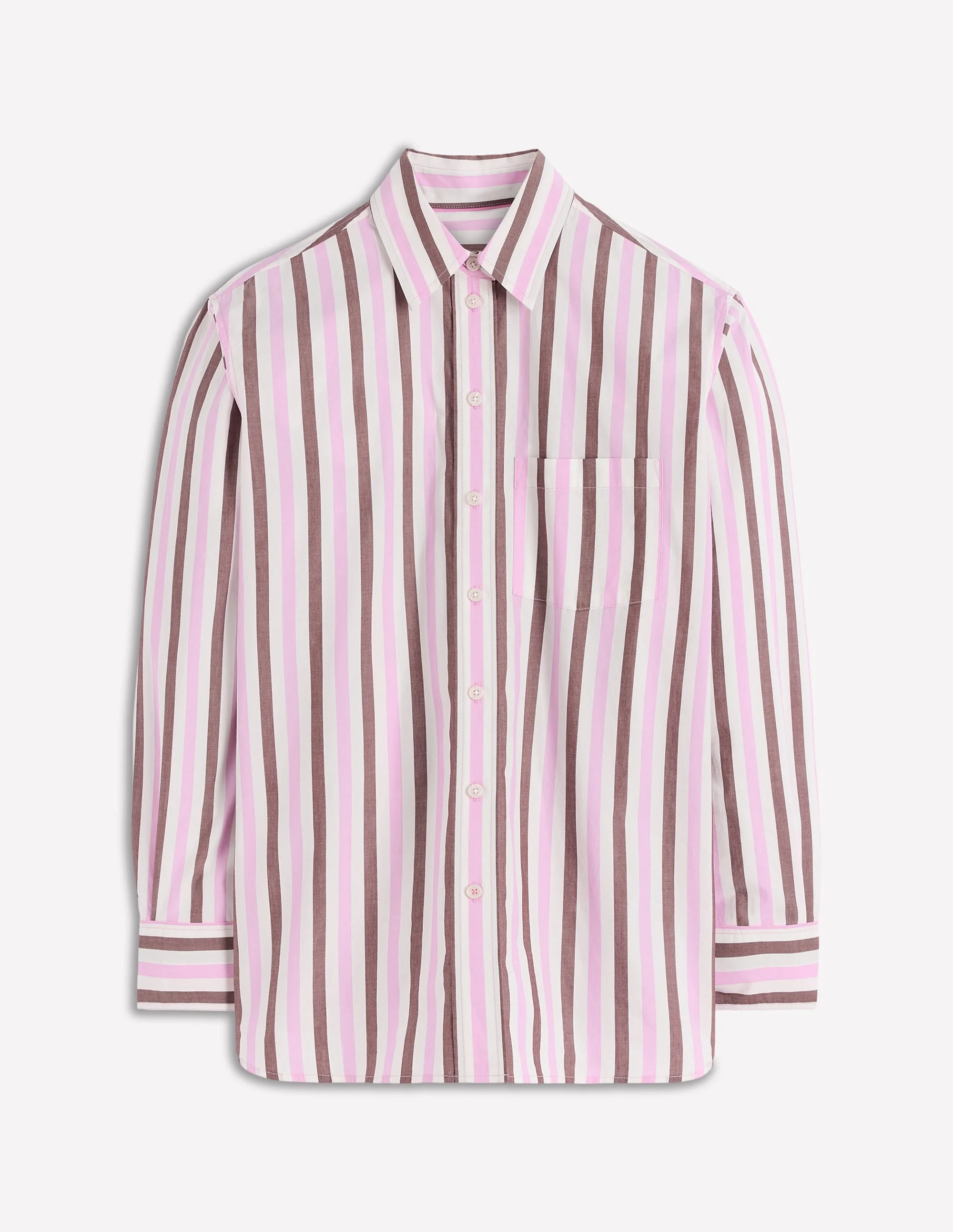 Sadie Relaxed Cotton Shirt-Pink and Chestnut Stripe - 1