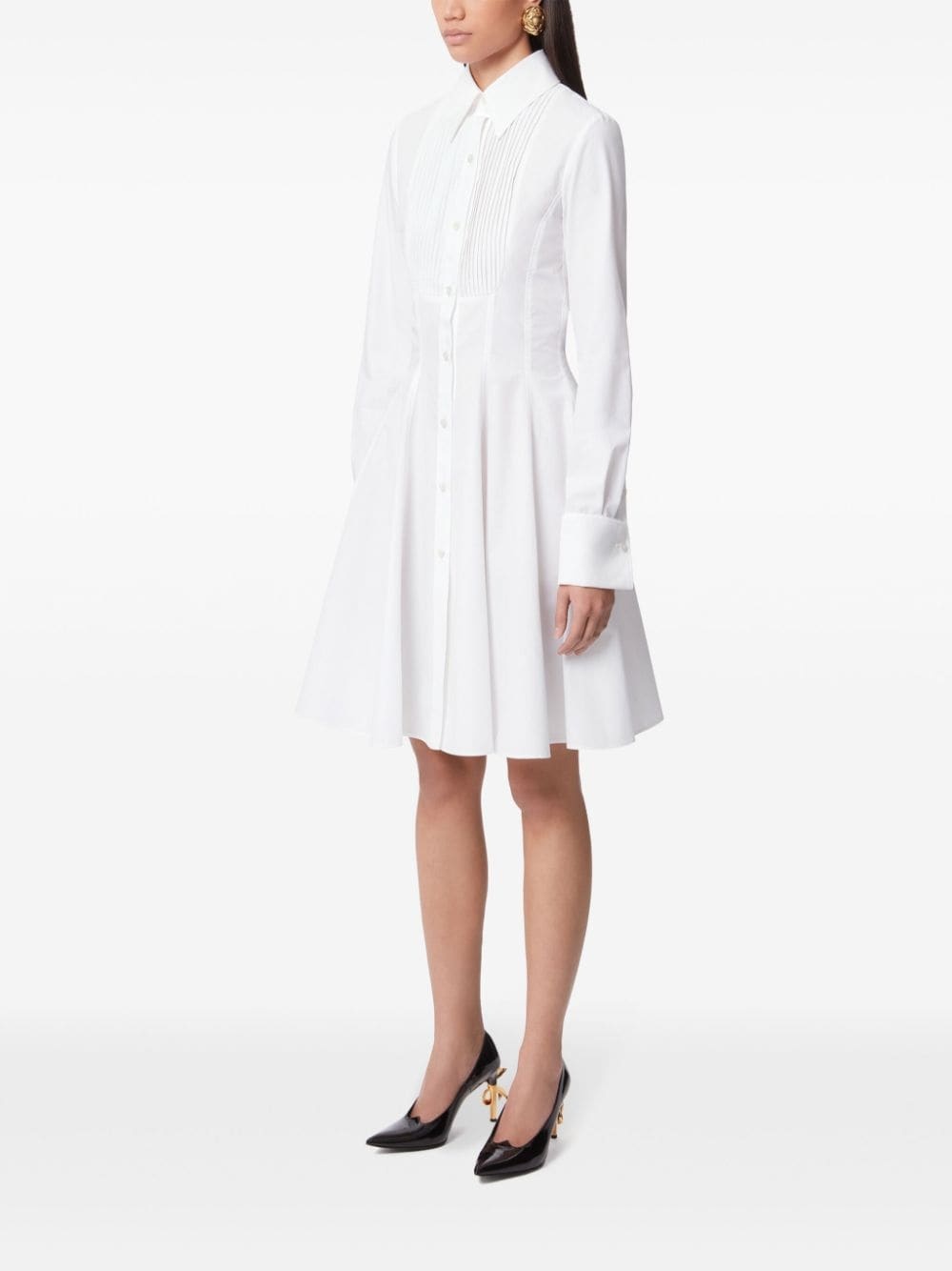 pintuck-detailing poplin shirt dress - 3