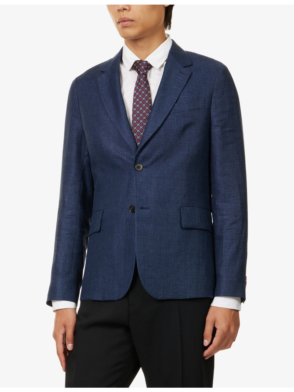 Notched-Lapel Long-Sleeves Linen-Wool Blend Jacket - 3