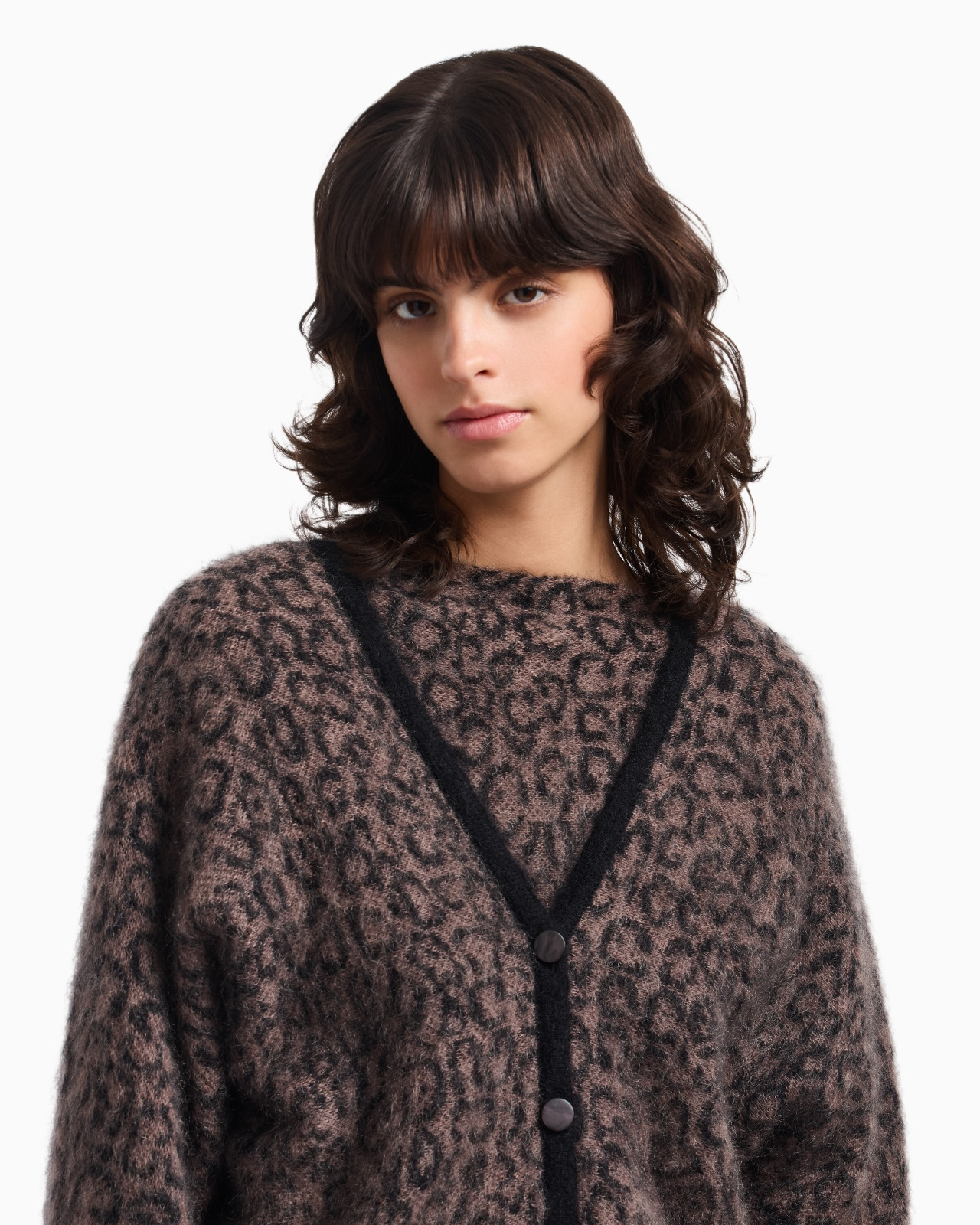 V-NECK CARDIGAN IN JACQUARD WOOL-MOHAIR BLEND WITH AN ALL-OVER PATTERN - 5
