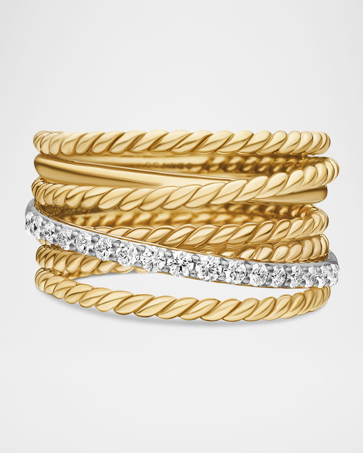 Crossover Wide Ring with Diamonds in Gold - 1